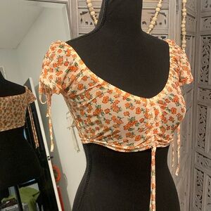 Sexy mesh see through crop top with adjustable tie straps